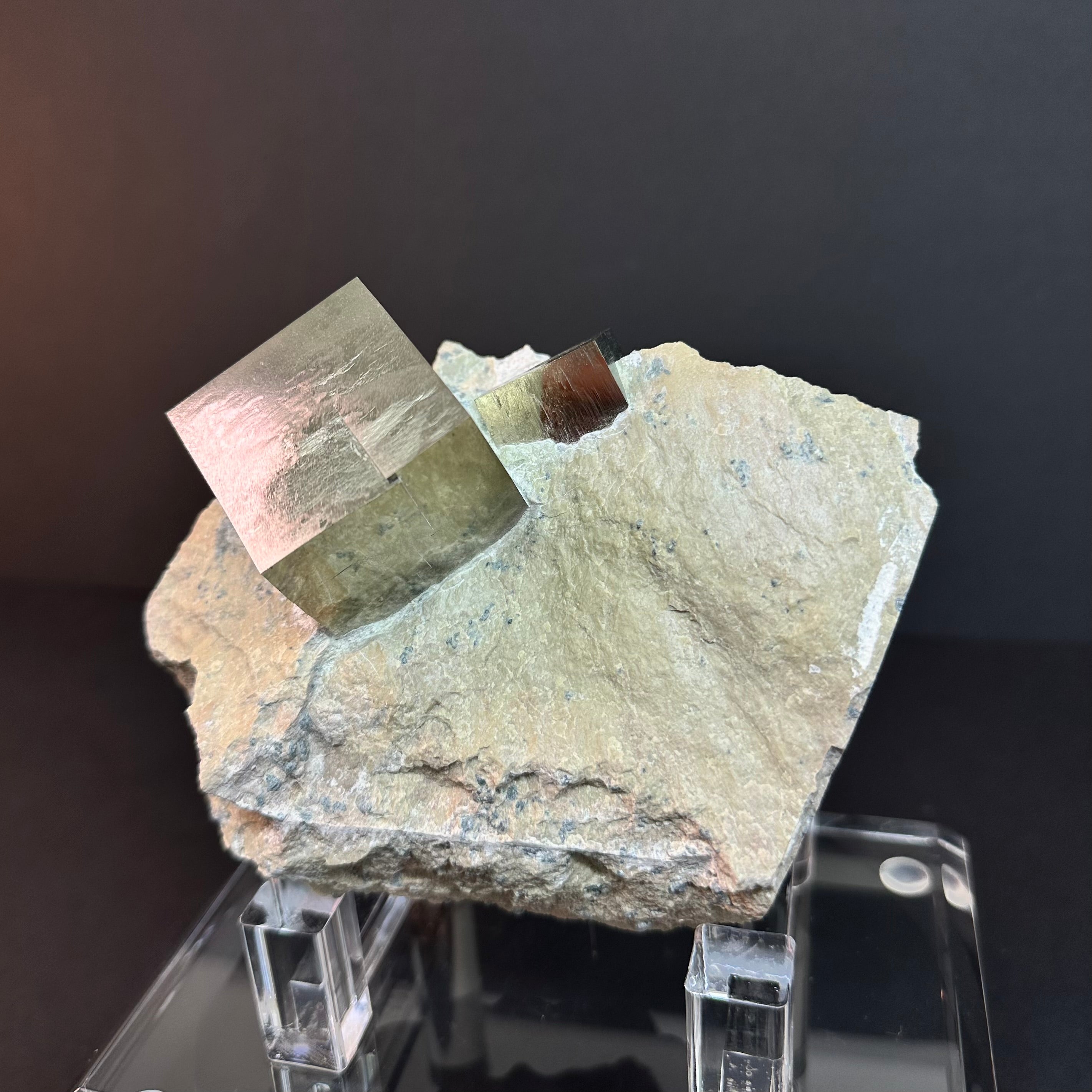 Pyrite Cubes on Matrix from Mina Ampliación A Victoria, Navajún, Spain