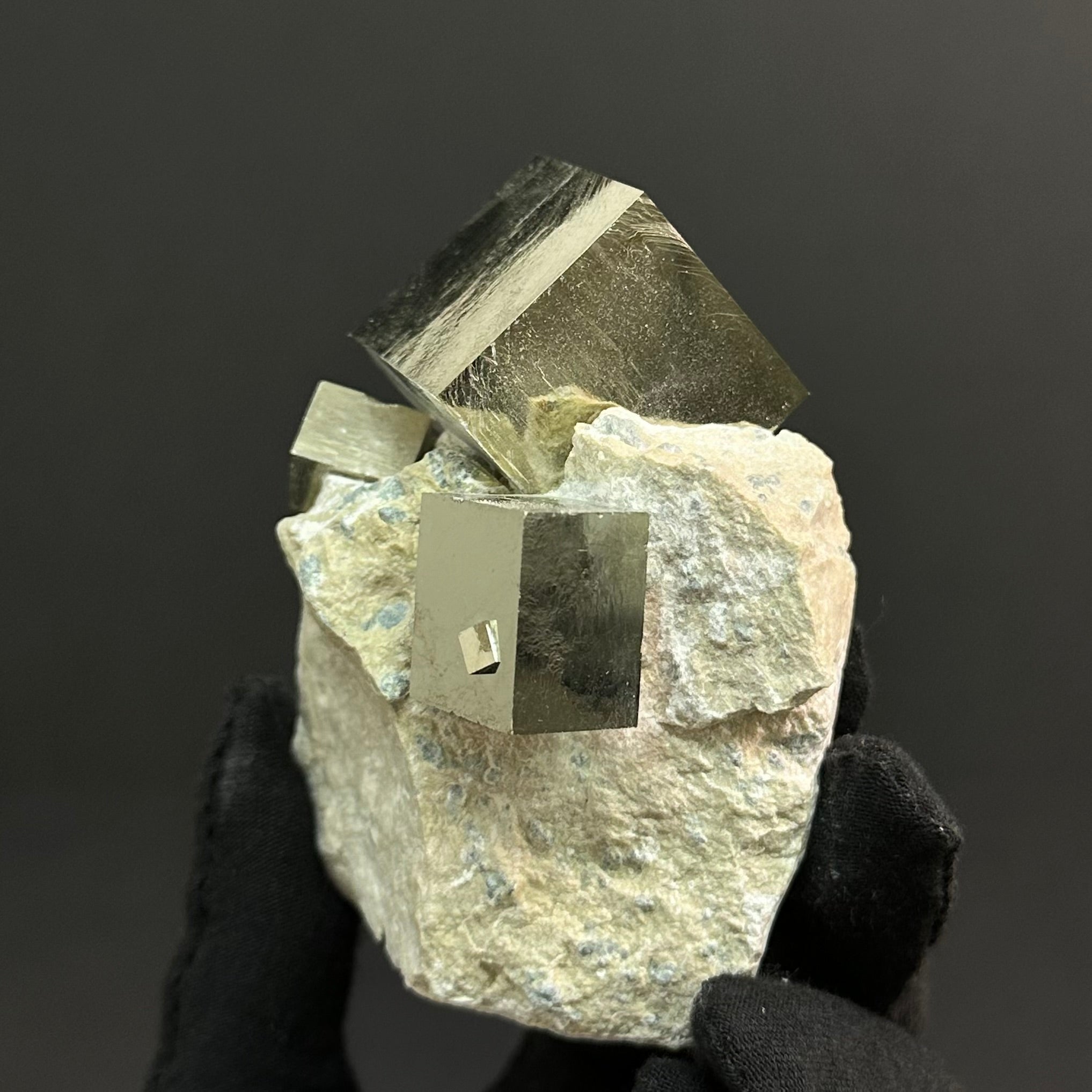 Multiple 3 Cubes Pyrite on Matrix from Mina Almpliación A Victoria, Navajún, Spain