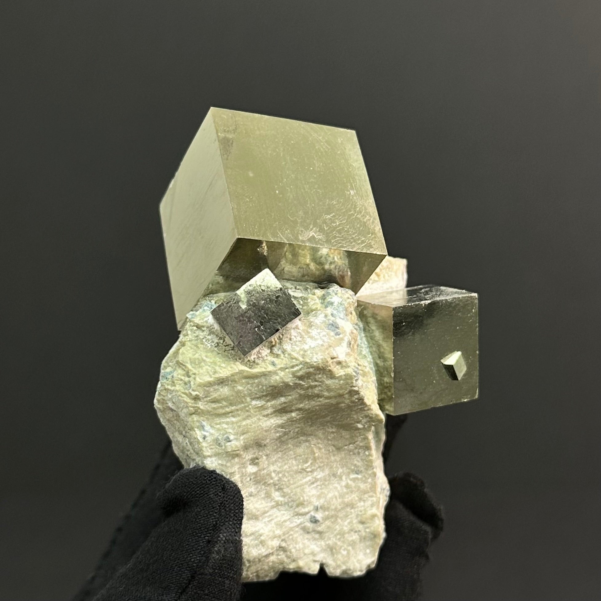 Multiple 3 Cubes Pyrite on Matrix from Mina Almpliación A Victoria, Navajún, Spain