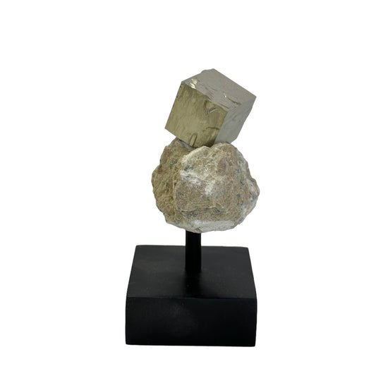 Pyrite Cube on Matrix on Metal Base High Quality Display from Navajún, Spain