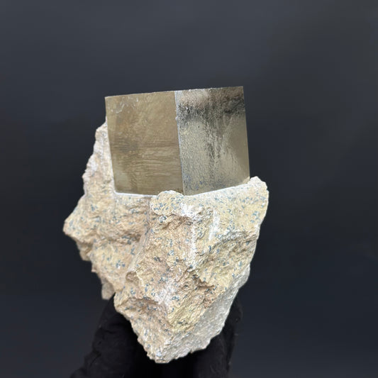 Single Cubic Pyrite on Matrix from Mina Ampliación A Victoria, Navajún, Spain