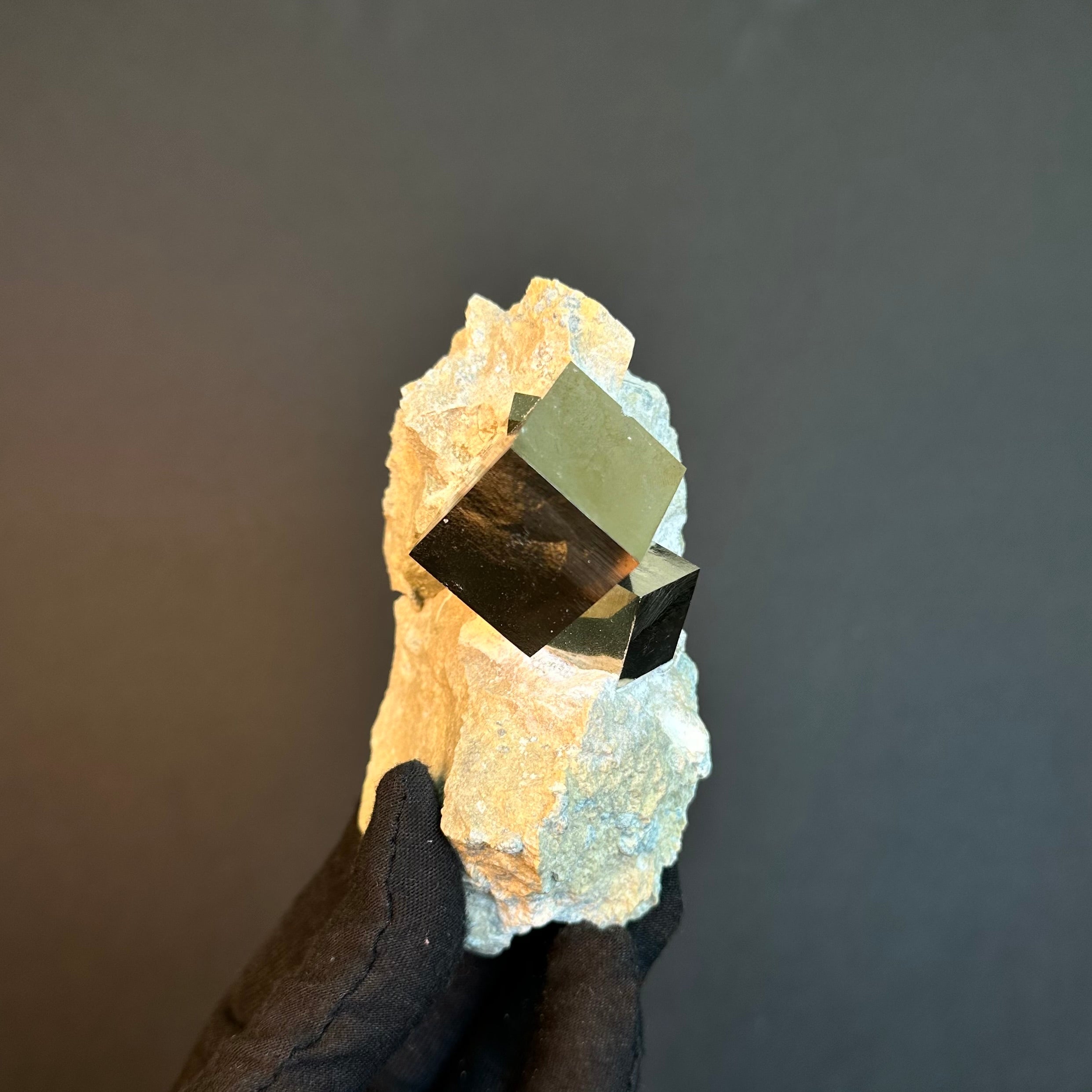 Pyrite with Intergrown Cube on Matrix from Victoria Mine, Navajún, La Rioja, Spain.