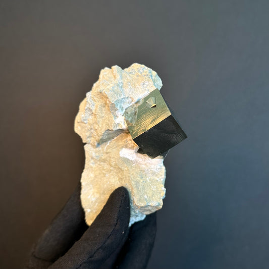 Pyrite with Intergrown Cube on Matrix from Victoria Mine, Navajún, La Rioja, Spain.