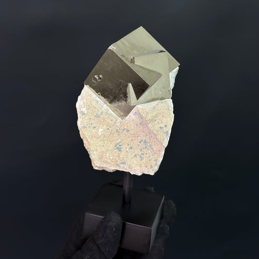 Intergrown Pyrite on Matrix with Metal Base from  Mina Ampliación A Victoria, Navajún, Spain