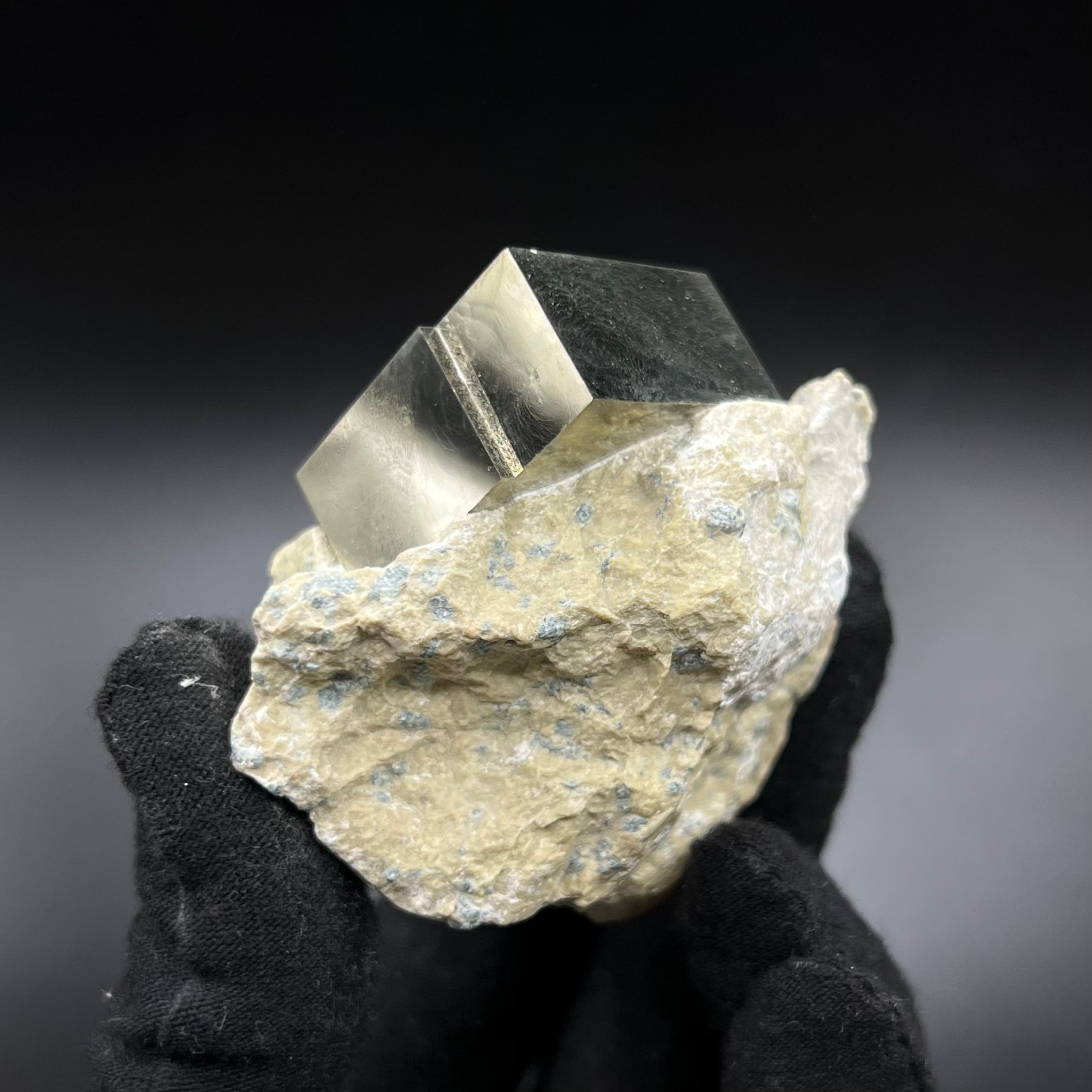 Rectangular Pyrite Crystal on Matrix from Mina Ampliación A Victoria, Navajún, Spain.