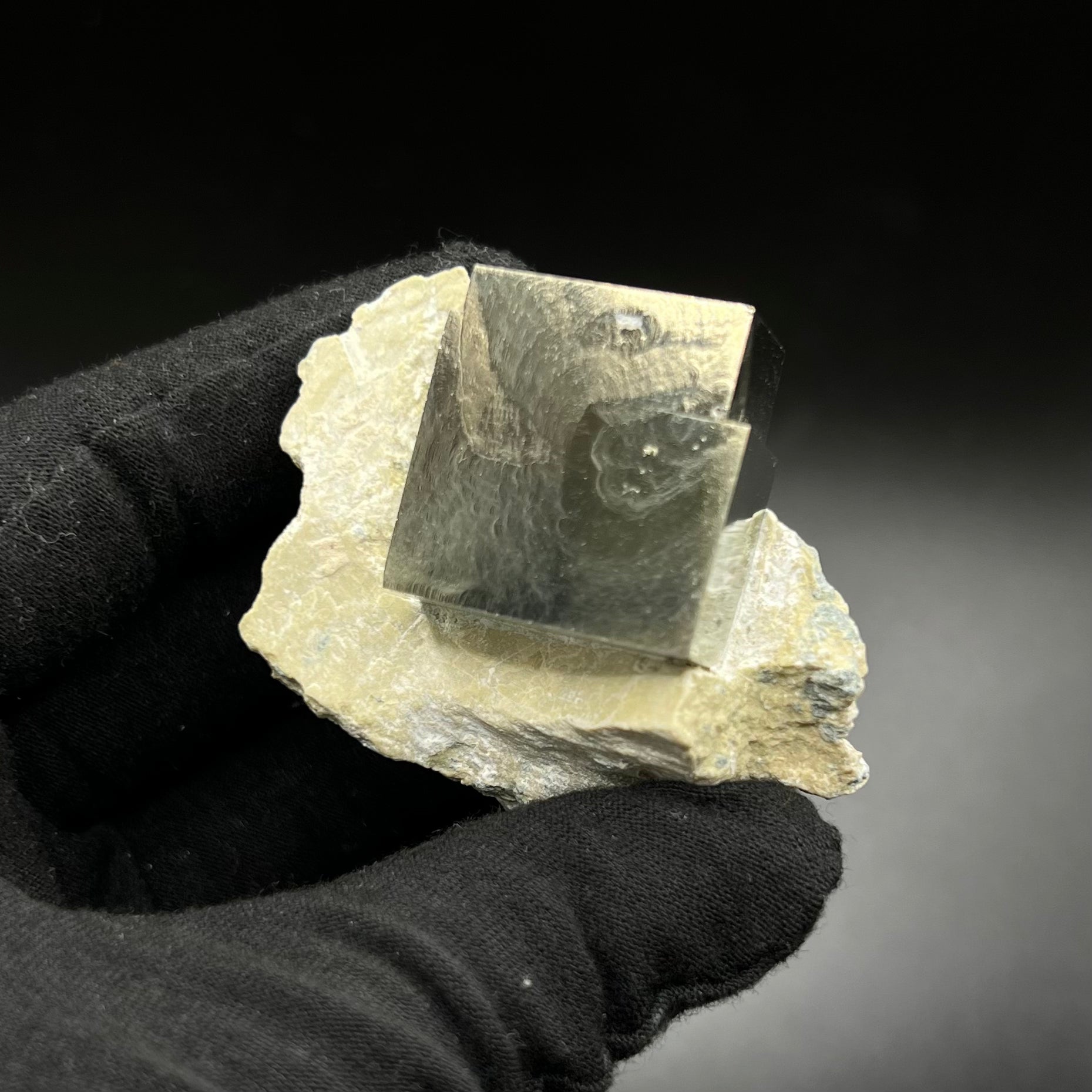 Rectangular Pyrite Crystal on Matrix from Mina Ampliación A Victoria, Navajún, Spain.