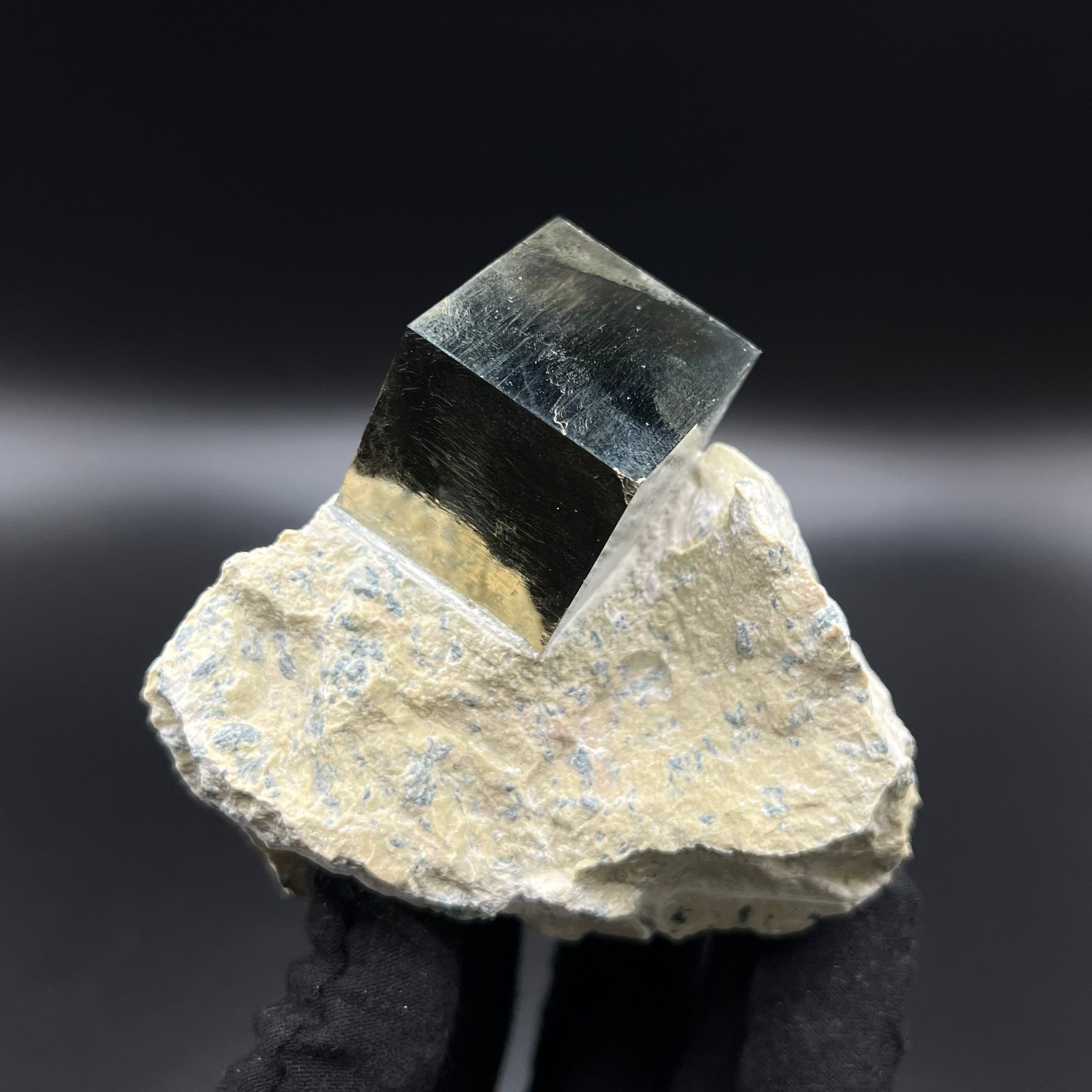 Single Pyrite Cube on Matrix from Mina Ampliación A Victoria, Navajún, Spain