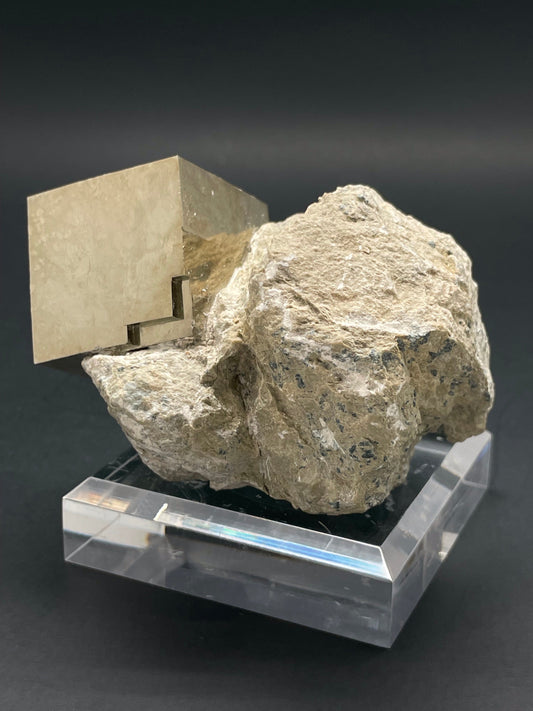 Pyrite Cube on Matrix from Mina Ampliación A Victoria, Navajún, Spain.